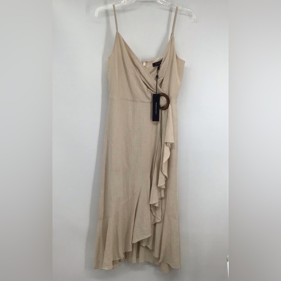BCBGMAXAZRIA Linen Blend “Doris” Ruffled Midi Dress Corozo Beige NWT Size 6 - Picture 3 of 10